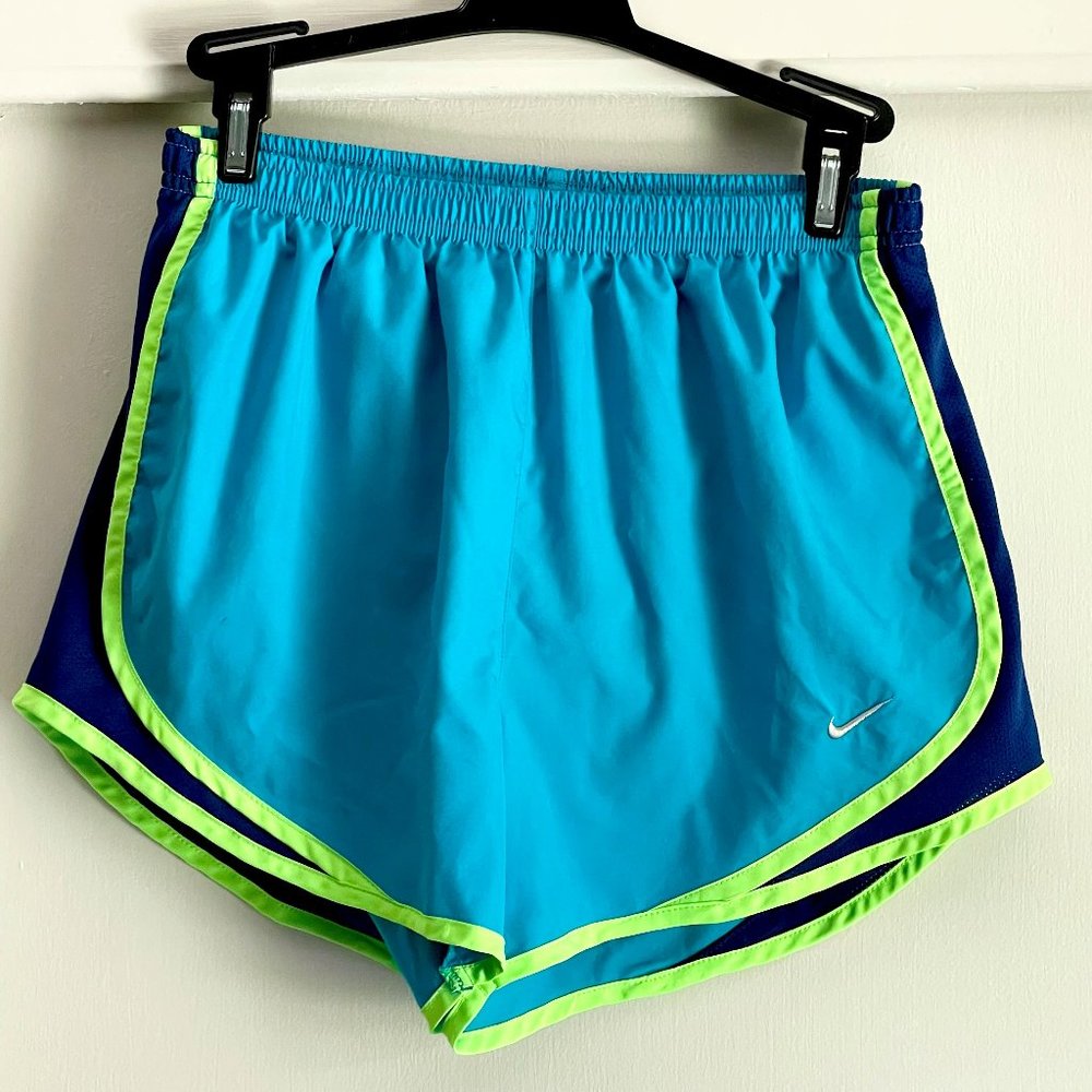 Nike Dri-Fit Turquoise Blue Neon Green Lined Running Athletic Shorts S